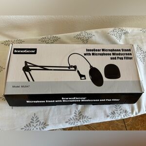 Black Microphone Stand with Windscreen and Pop Filter